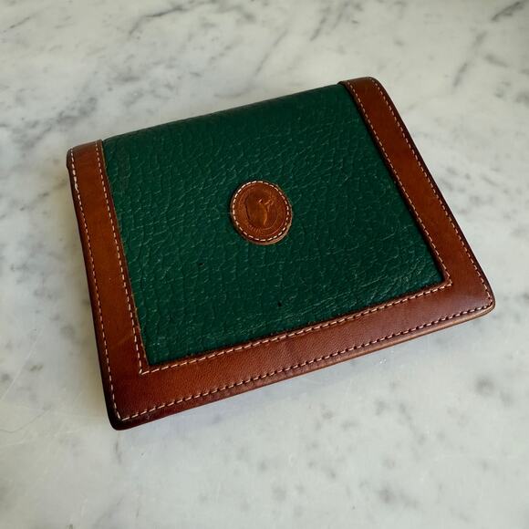 Vintage Dooney & Bourke All Weather Leather Bi-Fold Wallet Green Brown USA Made - Picture 3 of 11